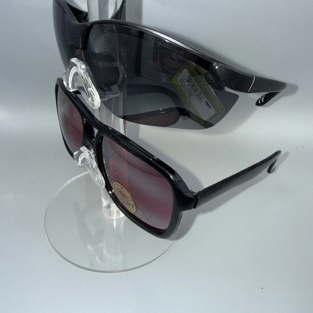 2 pair black NWT Sunglasses Authentic 100% UVA POLARIZED Wrap & Square Frames